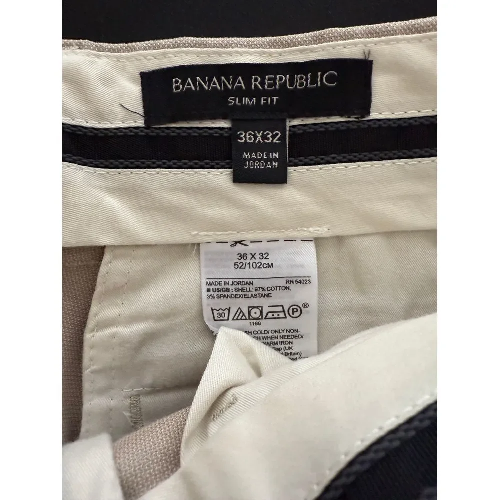 Banana Republic Chino Pant Men 36x31* Slim Traveler Caribbean Sand Khaki Trouser